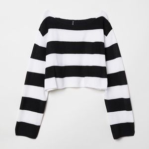 h&m wide cut drop shoulder black and white striped knit sweater